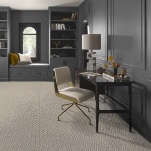 Shaw Floors tan patterned carpet in a residential office | Brooks Flooring Services Inc